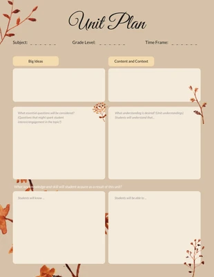 Free  Template: Brown Unit Plan Template