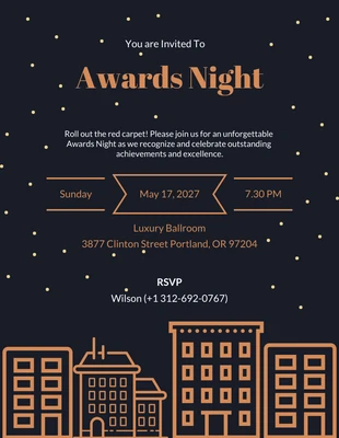 Free  Template: Orange On Dark Night Awards Night Invitation