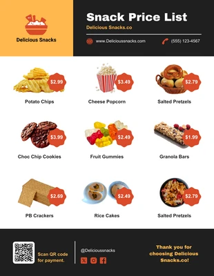 Free interactive Template: Snack Price List Template