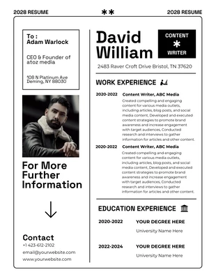 Free  Template: Black White Simple Job Resume Template