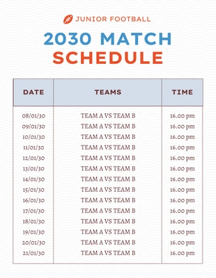 Free  Template: White Modern Texture Match Football Schedule Template