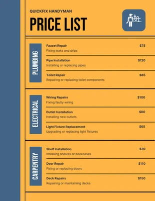 business  Template: Tulip Tree Handyman Price List Template