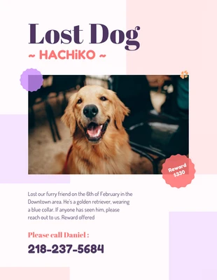 Free  Template: Pastel Pink and Purple Lost Dog Poster