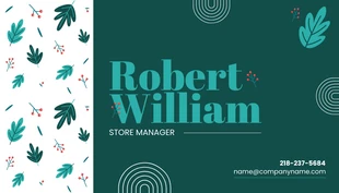 Free  Template: Green Blue Leaf Pattern Simple Business Card