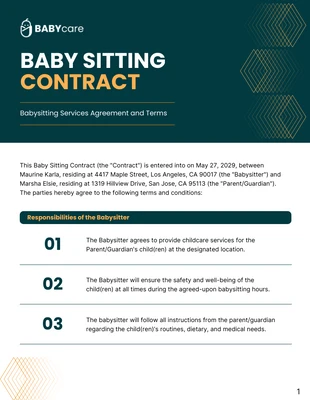 premium  Template: Baby Sitting Contract Template