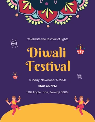 Free  Template: Purple And Yellow Diwali Invitations