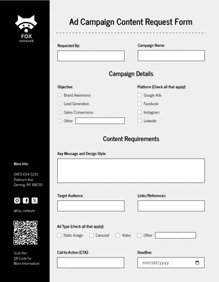 business interactive Template: Black White Content Request Form Template