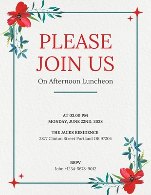 Free  Template: Light Grey Modern Texture Floral Afternoon Luncheon Invitation