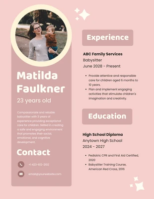 Free  Template: Pink Colour Family Services Resume Template