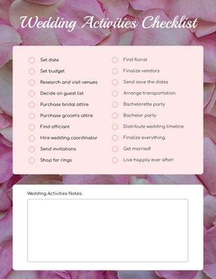 business  Template: Peach Floral Wedding Activities PDF Checklist Template