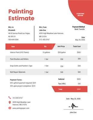 business  Template: White Red Painting Estimate Template