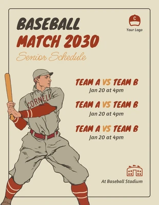 Free  Template: Beige Retro Baseball Match Sport Schedule Template