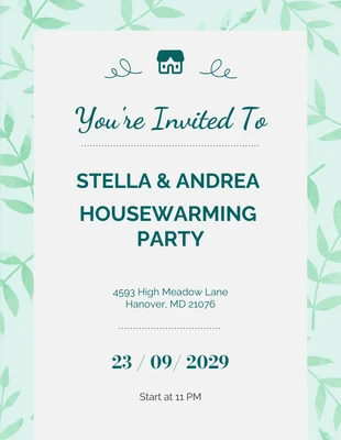 Free  Template: Green Leaf Simple Housewarming Invitation