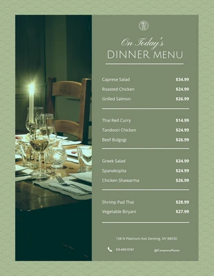 Free  Template: Dark Green Midnight Simple Dinner Menu