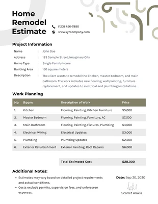 business  Template: Home Remodel Estimate Template 