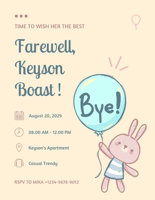 Free  Template: Beige Playful Illustration Rabbit Farewell Party Invitation