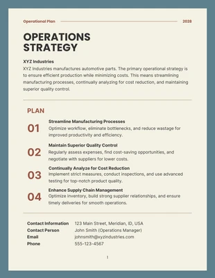 Free  Template: Minimalist Operational Plan Example Template