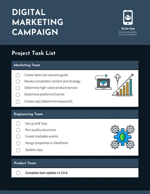 Free  Template: Dark Digital Marketing Campaign Project Task List Template