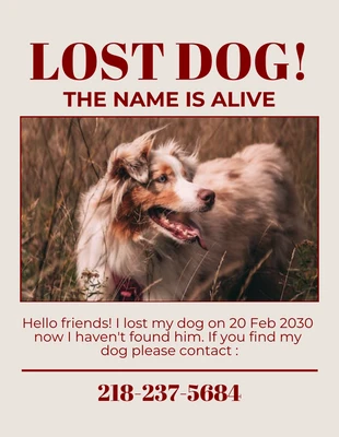 Free  Template: Minimalist Missing Dog Flyer Template