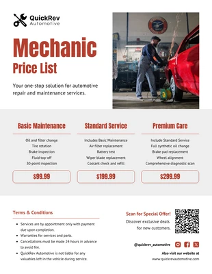 Free  Template: Mechanic Price List Template