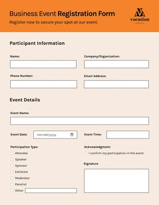 Free interactive Template: Simple Orange Pastel Register Business Form