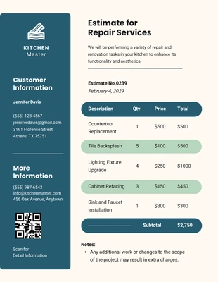 business  Template: Modern Repair Services Estimate Template