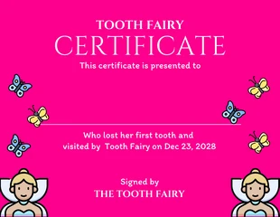 Free  Template: Illustration Tooth Fairy Certificate Template