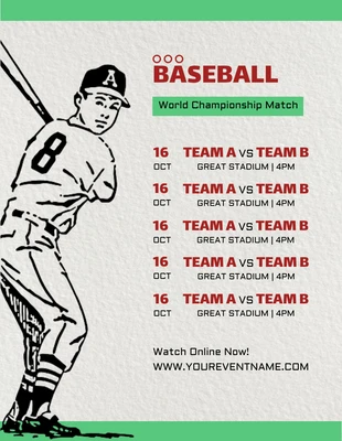 Free  Template: Light Grey And Green Modern Texture Baseball Schedule Template