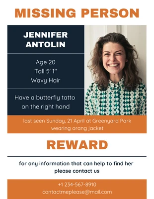 Free  Template: Dark Orange Missing Person Poster