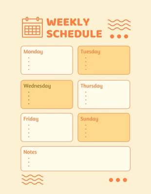 Free  Template: Light Yellow And Orange Minimalist Weekly Schedule Template