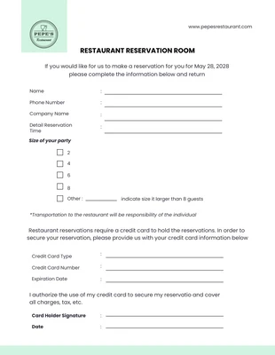 Free  Template: Restaurant Reservation Form Template