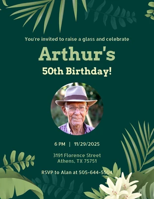 Free  Template: Green Playful Illustration Garden Celebrate 50th Birthday Invitation