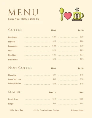 Free  Template: Yellow Minimalist Coffee Shop Menu