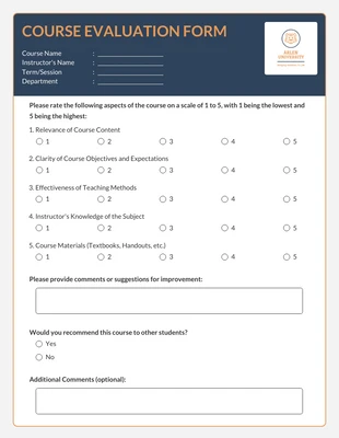 Free  Template: Pickled Bluewood Course Evaluation Form Template