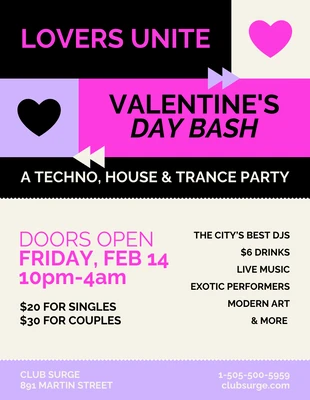 business  Template: Valentine's Day Electro Bash Party Flyer Template