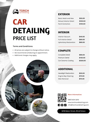 premium  Template: Black White Car Detailing Price List Template