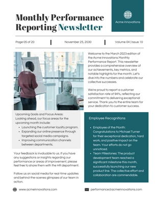 business  Template: Employee Monthly Performance Reporting Newsletter Template