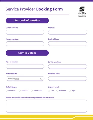 Free  Template: Yellow and Purple Booking Forms