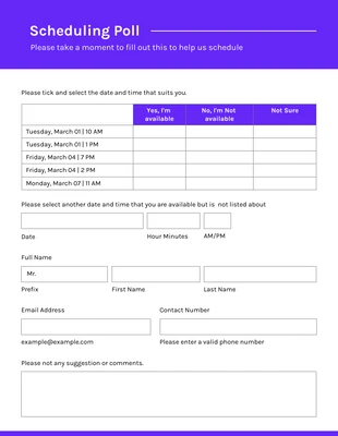 business  Template: AM PM Scheduling Poll Voting Form Template