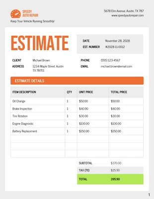 Free  Template: Vehicle Estimate Template