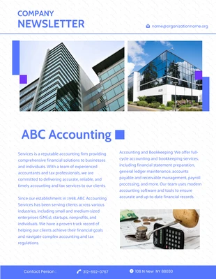 Free  Template: Purple Company Accounting Newsletter Template