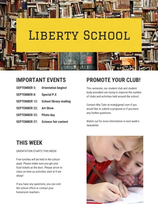 Free  Template: Yellow Bookshelf School Newsletter Template