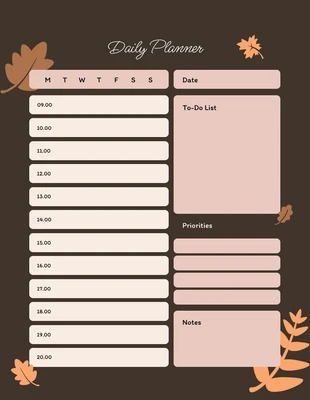 Free  Template: Autumn Brown Daily Personal Planner Template