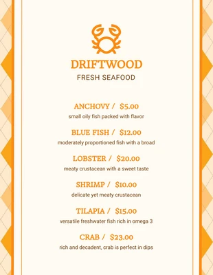 Free  Template: White And Yellow Modern Geometric Seafood Menu