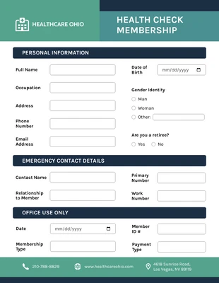 business interactive Template: Health Check Membership Form Template