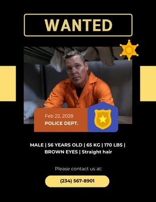 Free  Template: Black And Yellow Simple Wanted Poster