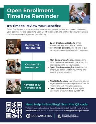 business interactive Template: Open Enrollment Employee Reminder Timeline Health Flyer