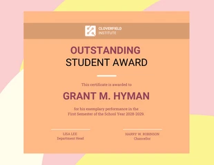 premium  Template: Peach Sample Best Student Award Certificate Template