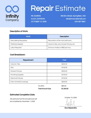 premium  Template: Monochrome Blue Remodel Estimate Template