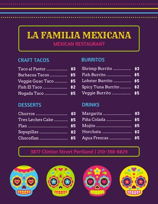 Free  Template: Dark Purple Classic Modern Mexican Menu